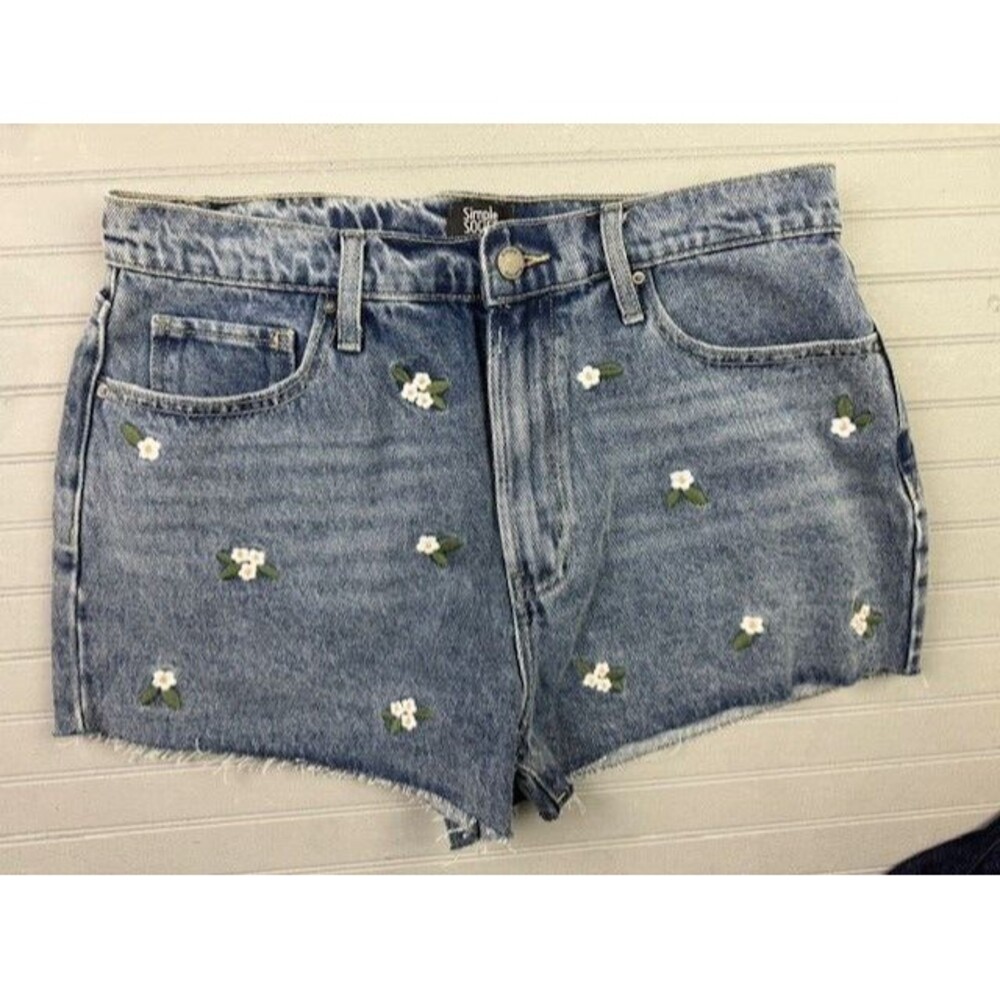 Simple Society Size 11 30 Womens Denim Jean Shorts High Rise Cut Off Embroidery